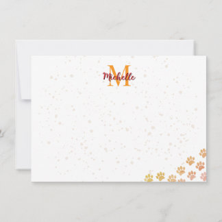 Cartão De Notas Painted Dog Paw Prints Watercolor Monogram 