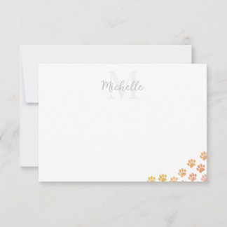 Cartão De Notas Painted Puppy Paw Prints Watercolor Custom Name