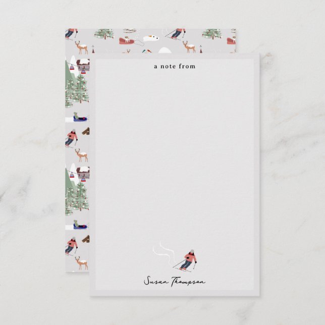 Cartão De Notas Paisagem de encostas de esqui de montanha de neve  (Frente/Verso)