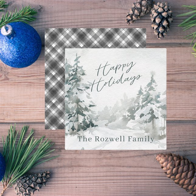 Cartão De Notas Paisagem de Inverno com Neve em Aquarela Personali (Criador carregado)