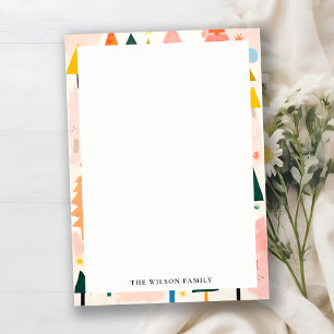 Cartão De Notas Paisagem de Natal Abstrata Retro Colorida e Ousada