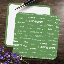 Cartão De Notas Palavras de Jardinagem Padrão Elegante Jardim Verd