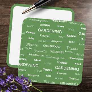Cartão De Notas Palavras de Jardinagem Padrão Elegante Jardim Verd