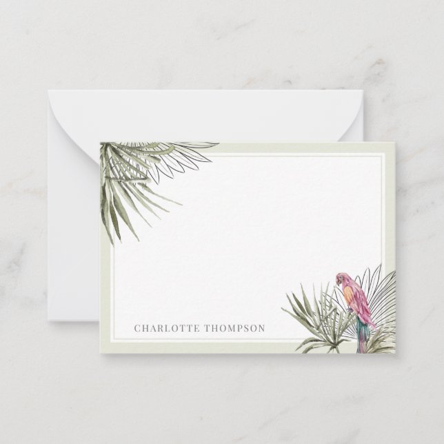 Cartão De Notas Palma Verde Tropical e Nome Personalizado do Papag (Frente)