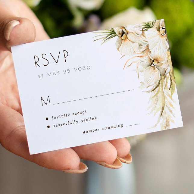 Cartão De Notas Pampas florais tropicais, casamento elegante RSVP (Criador carregado)