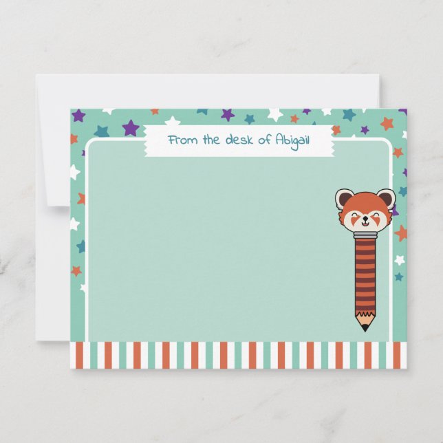 Cartão De Notas Panda Vermelho Verde Espuma do Mar Da Mesa do Seu  (Frente)