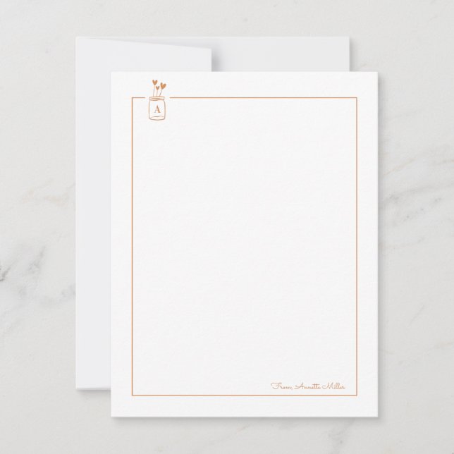 Cartão De Notas Papagaio Castanho Cute Hearts Mason Jar Carta Pess (Frente)