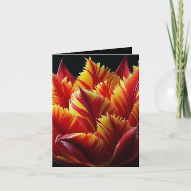 Cartão De Notas Papagaio Tulip Floral Vermelho e Amarelo (Frente)