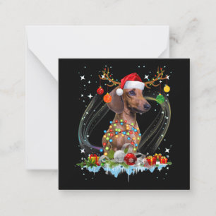 Cartão De Notas Papai Noel Engraçado Dachshund Rena Luz Natal