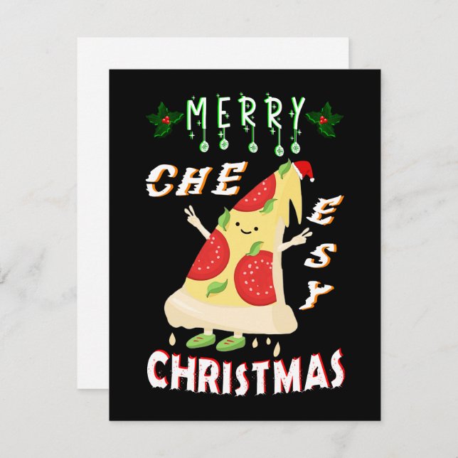 Cartão De Notas Papais noeis de Natal Cheesy feliz Pizza Natal (Frente/Verso)