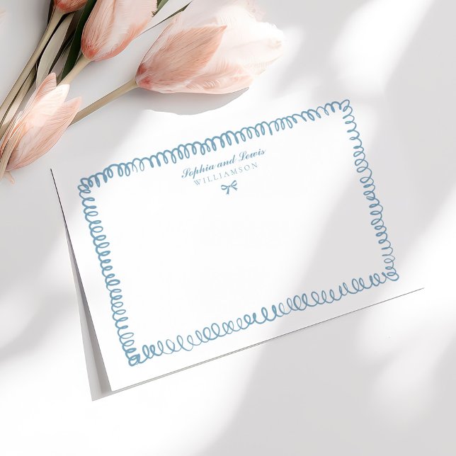 Cartão De Notas Papel de Carta Azul Branco Francês para Casais Qui (Criador carregado)