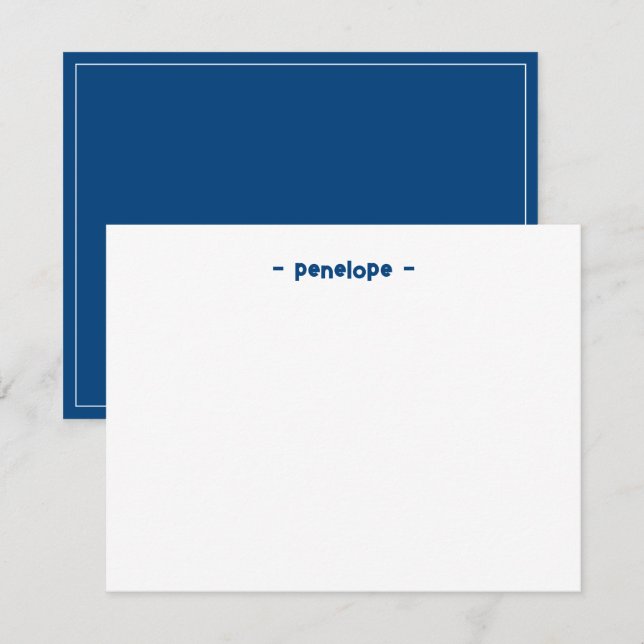 Cartão De Notas Papel de Carta Azul Marinho Personalizado Minimali (Frente/Verso)