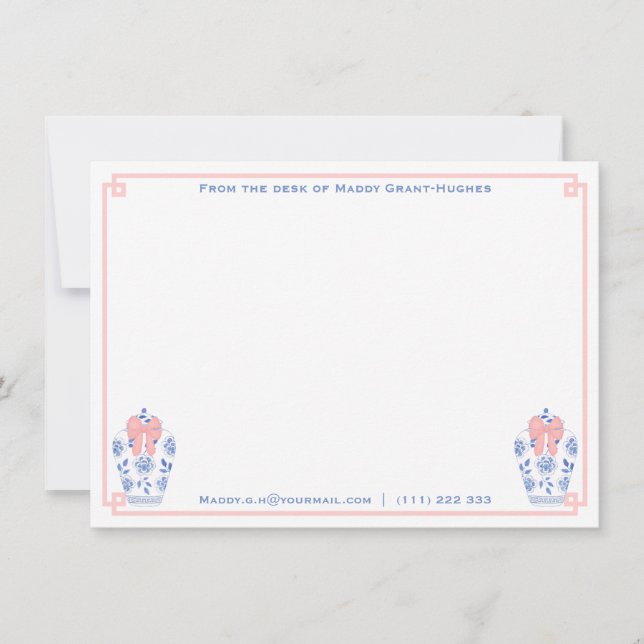 Cartão De Notas Papel De Carta Azul, Rosa, Feminino, Com Nome (Frente)