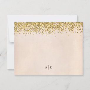 Cartão De Notas Papel de carta branco e Dourado de Confetti monogr