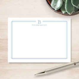 Cartão De Notas Papel de Carta Clássico Monograma com Borda Azul C
