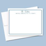 Cartão De Notas Papel de Carta de Nome da Família de Borda Azul do<br><div class="desc">Este design apresenta uma borda dupla fina com espaço para um nome de família e nomes de membros de família individuais. Clique no botão personalizar se quiser ajustar os elementos de design e/ou modificar o texto! Variações deste design, cores adicionais, além de coordenar produtos estão disponíveis em nosso compro, zazzle.com/store/doodlelulu....</div>