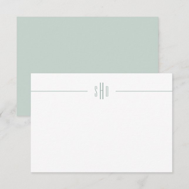 Cartão De Notas Papel de Carta de Nota Monograma Verde Mínimo (Frente/Verso)