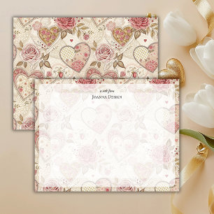 Cartão De Notas Papel de Carta de Rosas Rústicas Chic Coração