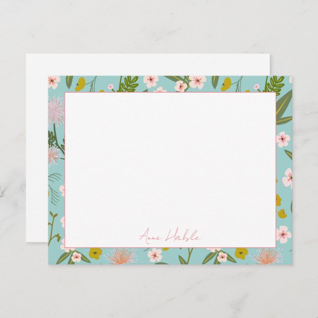 Cartão De Notas Papel de carta Floral Personalizado (Frente/Verso)