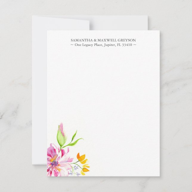 Cartão De Notas Papel de Carta Floral Personalizado (Frente)