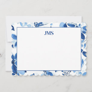 Cartão De Notas Papel de carta marinho Azul Floral Border Monogram