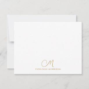 Cartão De Notas Papel de Carta Moderno Monograma de Script Dourado