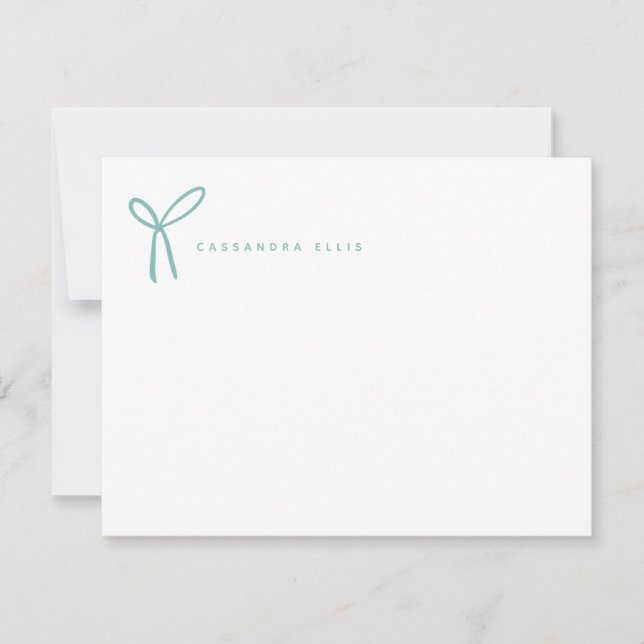 Cartão De Notas Papel de Carta para Arco de Fita Girly Aqua (Frente)