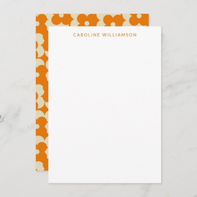 Cartão De Notas Papel de Carta Personalizada Floral Laranja Retro  (Frente/Verso)