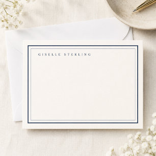 Cartão De Notas Papel de Carta Personalizado Azul Marinho Marfim c