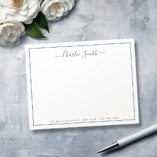 Cartão De Notas Papel de carta personalizado com borda azul simple