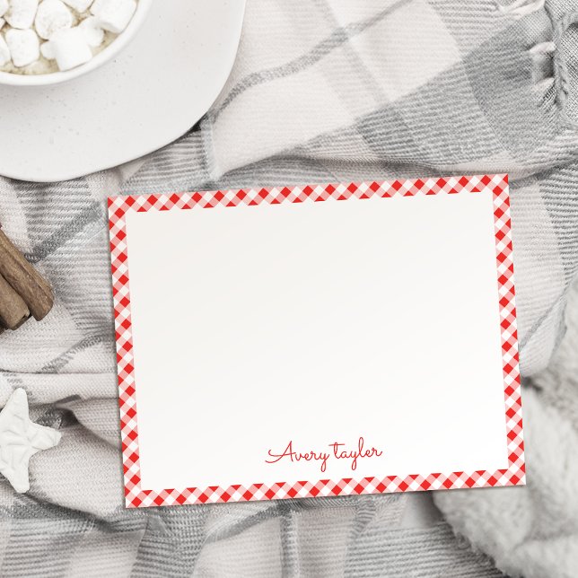 Cartão De Notas Papel de Carta personalizado com padrão de gingham (Red gingham pattern personalized Stationery Note Card)