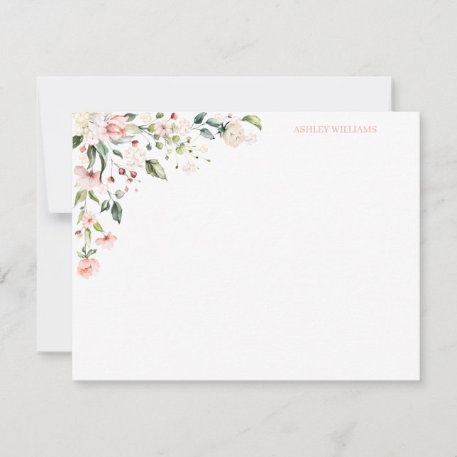 Cartão De Notas Papel de Carta Personalizado de Aquarela Floral Ro (Frente)