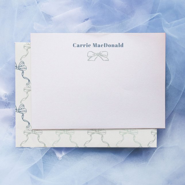 Cartão De Notas Papel de Carta Personalizado de Arcos de Aquarela  (Watercolor blue painted bows personalized stationery note cards.)