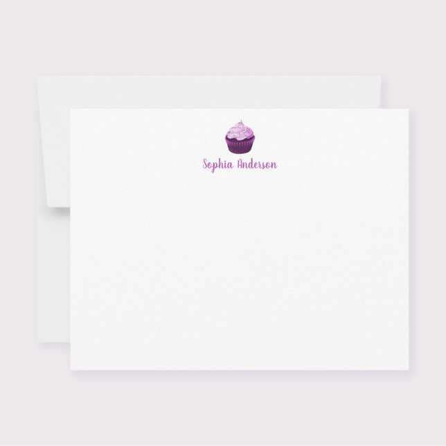 Cartão De Notas Papel de Carta Personalizado de Cupcake Roxo Moder (Criador carregado)