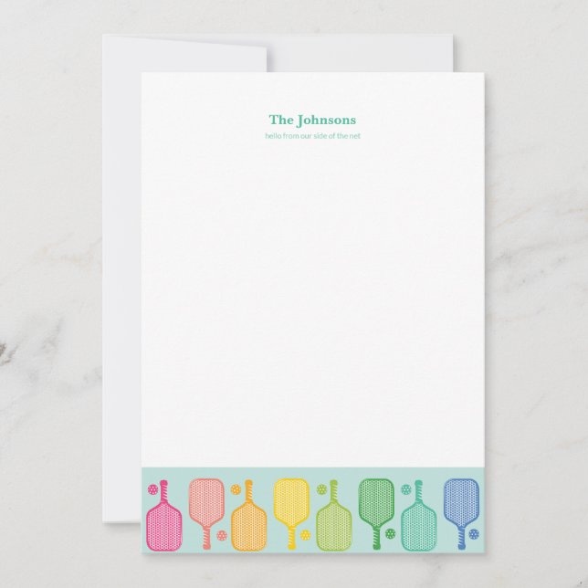 Cartão De Notas Papel de carta personalizado de Pickleball  (Frente)