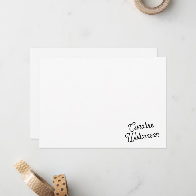 Cartão De Notas Papel de Carta Personalizado de Script Minimalista (Frente/Verso In Situ)