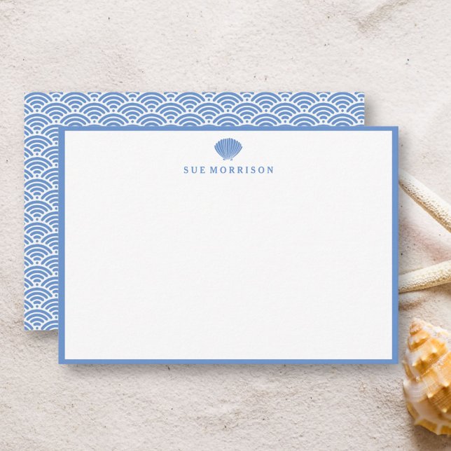 Cartão De Notas Papel de Carta Personalizado de Seashell Azul Clás (Criador carregado)