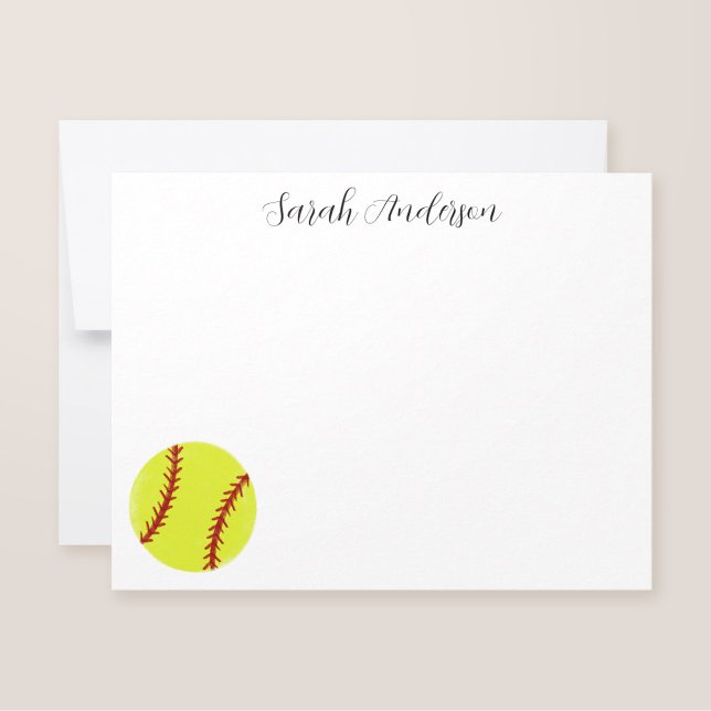 Cartão De Notas Papel de Carta Personalizado de Softball em Cute F (Criador carregado)
