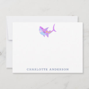 Cartão De Notas Papel de Carta Personalizado de Tubarão Roxo Kawai