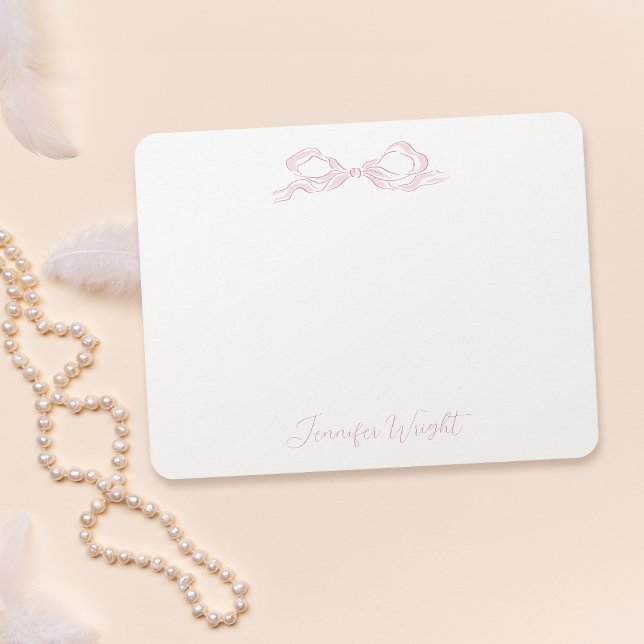 Cartão De Notas Papel de Carta Personalizado do Arco Rosa Elegante (Elegant Pastel Pink Bow Personalized Stationery Note Card)