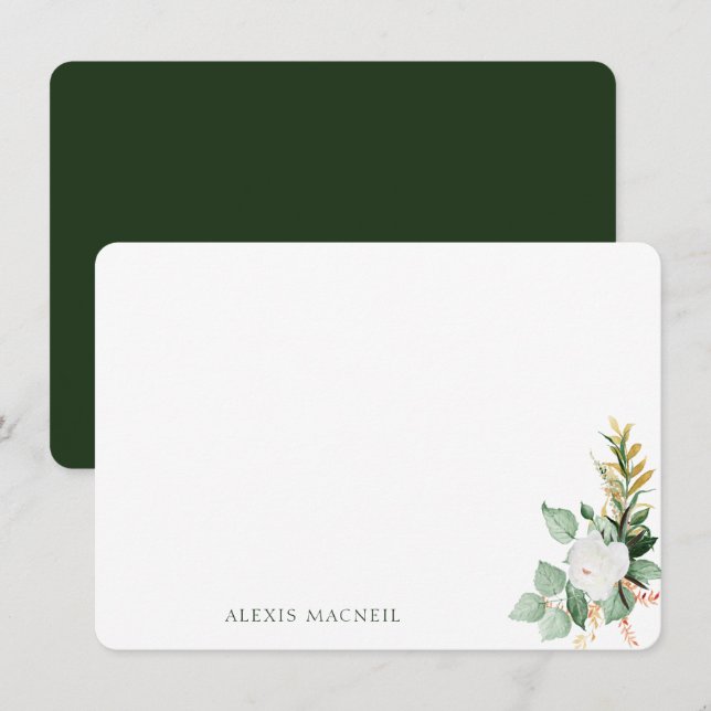 Cartão De Notas Papel de carta Personalizado do White Bloom Greene (Frente/Verso)