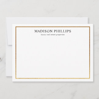 Cartão De Notas Papel de Carta Personalizado Elegante Dourado Real