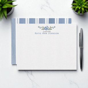 Cartão De Notas Papel de Carta Personalizado Floral Azul Personali