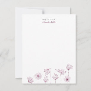 Cartão De Notas Papel de carta personalizado Floral Borgonha