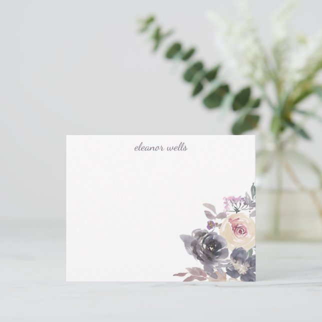 Cartão De Notas Papel de Carta Personalizado Floral de Aquarela El (Em pé/Frente)