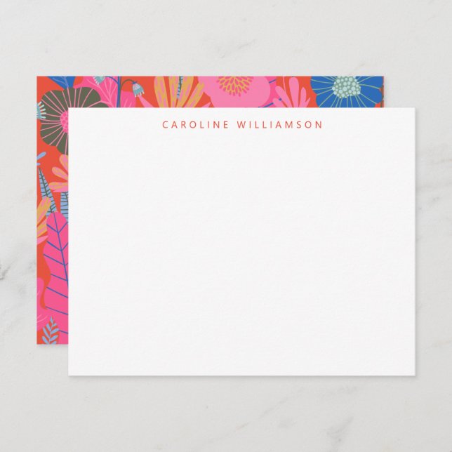 Cartão De Notas Papel de Carta Personalizado Floral de Boho Vermel (Frente/Verso)