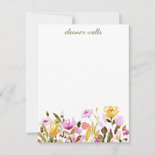 Cartão De Notas Papel de Carta Personalizado Floral de bonito Aqua
