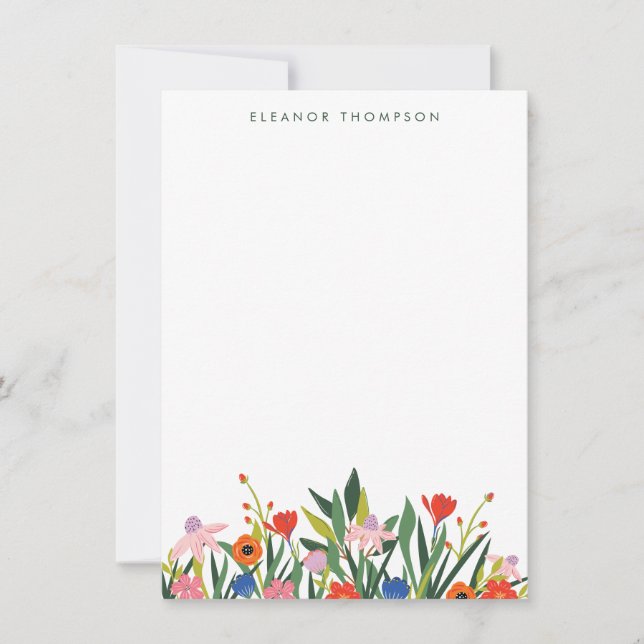 Cartão De Notas Papel de Carta Personalizado Floral para Jardim Co (Frente)