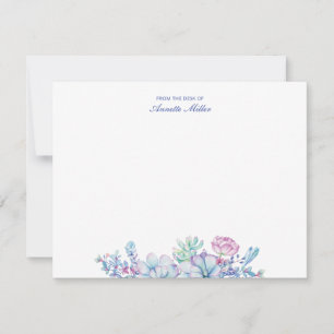 Cartão De Notas Papel de carta personalizado floral suculento