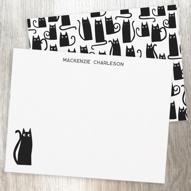 Cartão De Notas Papel de Carta Personalizado para Cat Preta (Fun personalized custom name black cat notecard)